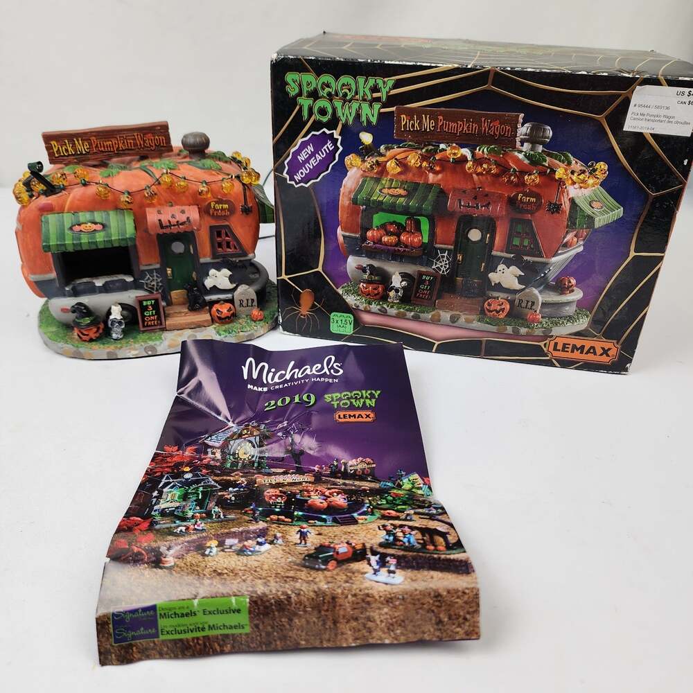Lemax Spooky Town Pick Me Pumpkin Wagon Halloween Lighted Camper 1141 Read